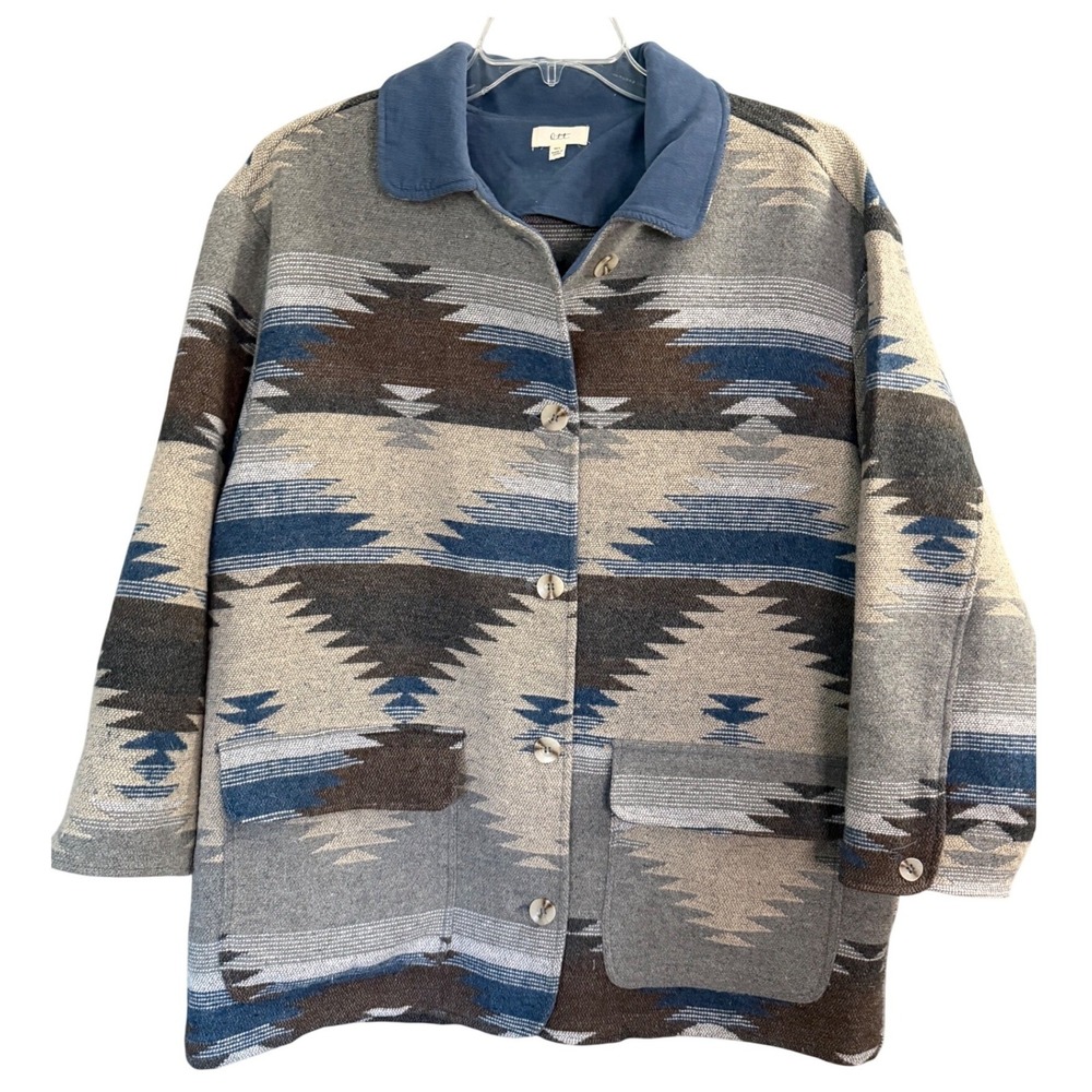 OTT Aztec‎ Chore Barn Coat M/L Blue Southwestern Country Boho Utility Farm Cabin